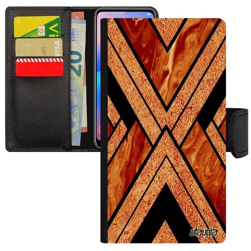 фото Противоударный чехол-книжка на смартфон // iphone 8 plus // "икс-орнамент" рельеф геометрический, utaupia, оранжевый