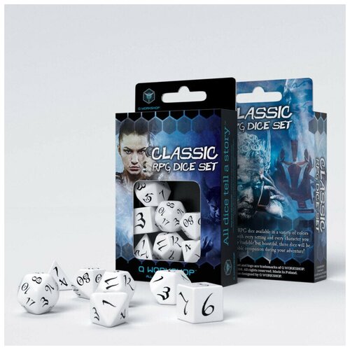 Набор кубиков для настольных ролевых игр (Dungeons and Dragons, DnD, D&D, Pathfinder) - Classic RPG White & black Dice Set