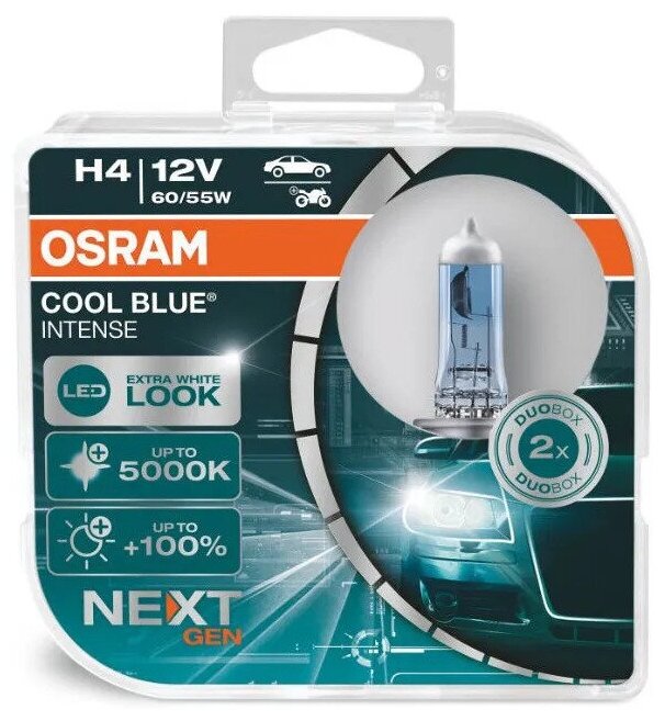Лампа автомобильная OSRAM H4 12v 60/55w P43t Cool Blue Intense (Next Gen) 5000к 2шт