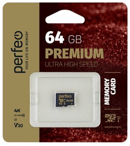 Карта памяти microSDXC 64GB Perfeo HC Cl10 UHS-1 V30 без адаптера