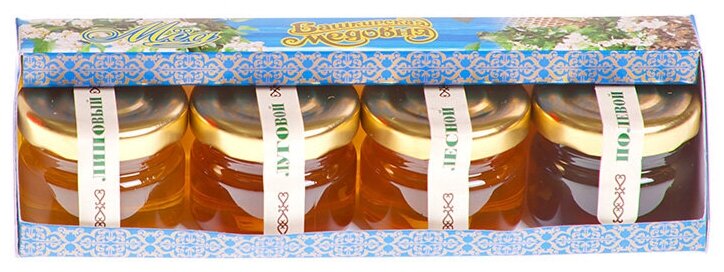Медовый набор Мёд натуральный Башкирский "Башкирская медовня" 40 грамм х 4 шт - фотография № 2