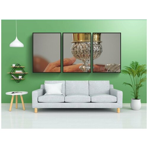 фото Набор модулных постеров для интерьера "чаша, церковь, рука" 60x90 см. в тубусе, без рамки lotsprints