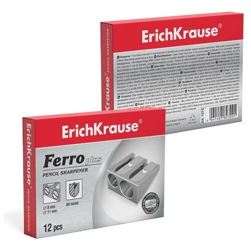 Точилка металлическая 2 отверстия Erich Krause FERRO PLUS, алюминий, отверстия диаметром 8 мм и 11 мм
