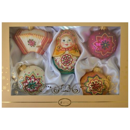 фото Набор елочных игрушек irena co матрёшка, гармошка, 3 шара 6518, разноцветный, 5 шт.