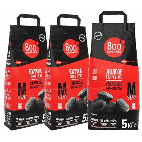 800 Degrees Угольные брикеты Extra Long Heat, 3шт по 5кг 5 кг, , 3 шт.