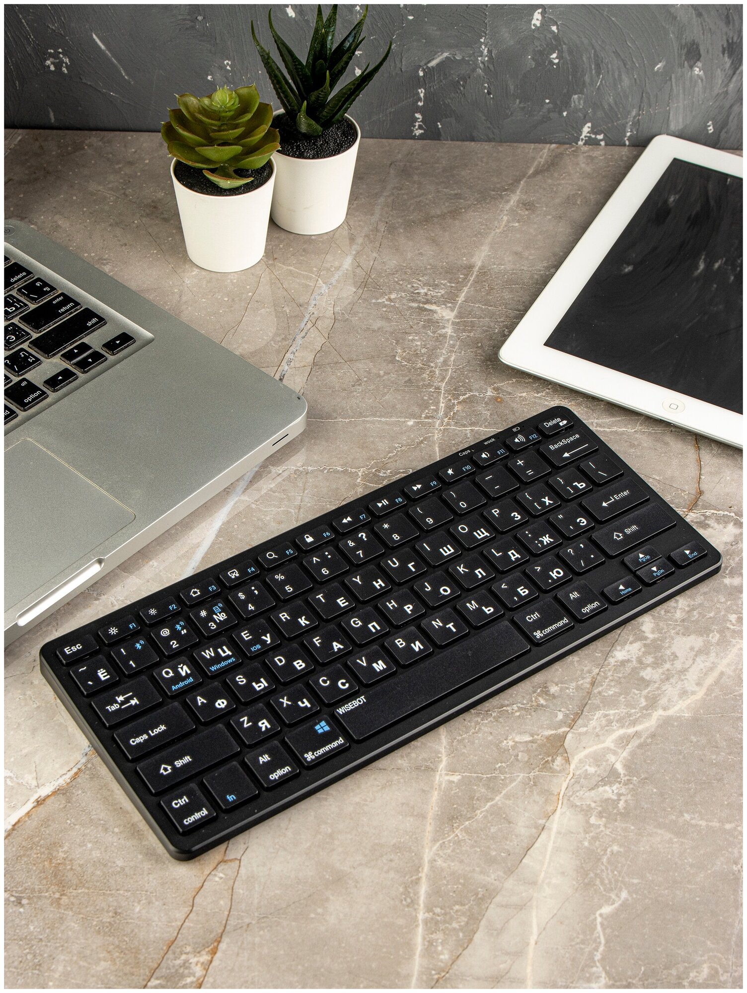 Клавиатура беспроводная, перезаряжаемая, стильная для ПК, ноутбука, планшета, смартфона или Smart TV, серебристая
