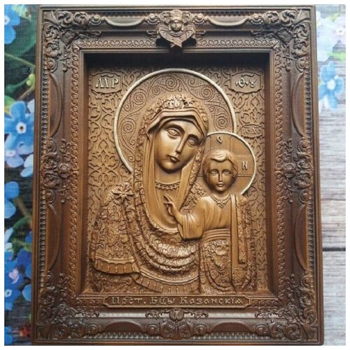 резная деревянная икона божья матерь владимирская Резная икона «Казанская Божья Матерь». Исполнение 2