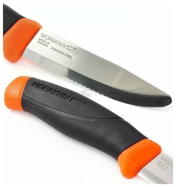 Нож Morakniv Companion F (11828) стальной лезв.99мм серрейт. заточка черный/красный - фото №6