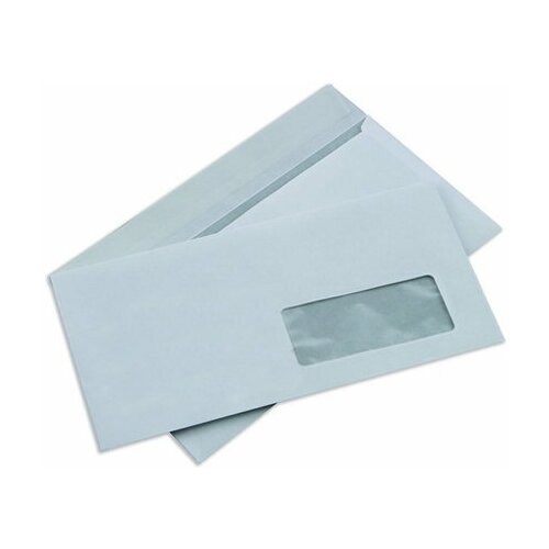 Конверты E65 110x220, 80г/м2, окно 30x90 справа посередине, запечатка, прямой клапан, лента, 1000 штук