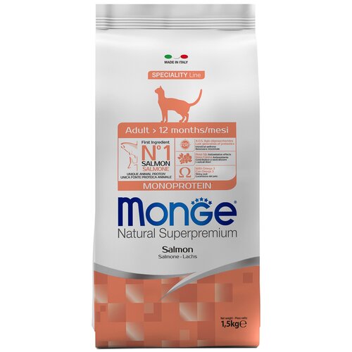 Сухой корм для кошек Monge Natural Superpremium Cat Monoprotein Adult Salmon, с лососем, 4 шт. х 400 г