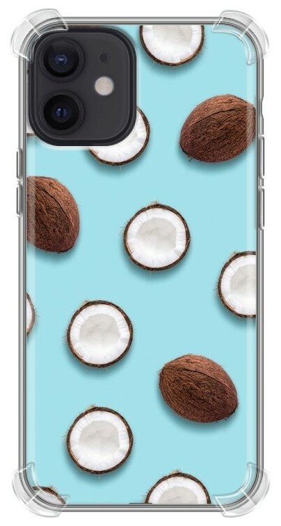 Дизайнерский силиконовый с усиленными углами чехол для Айфон 12 мини / Iphone 12 Mini Кокосы