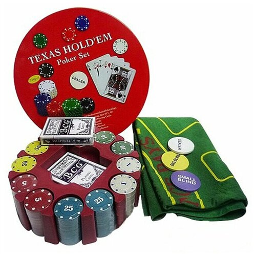 фото Набор для покера texas holdem в жестяной коробке, 240 фишек с номиналом hittoy