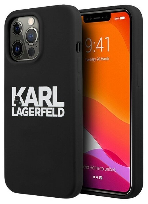 Чехол Karl Lagerfeld Liquid silicone Stack logo Hard для iPhone 13 Pro Max, черный