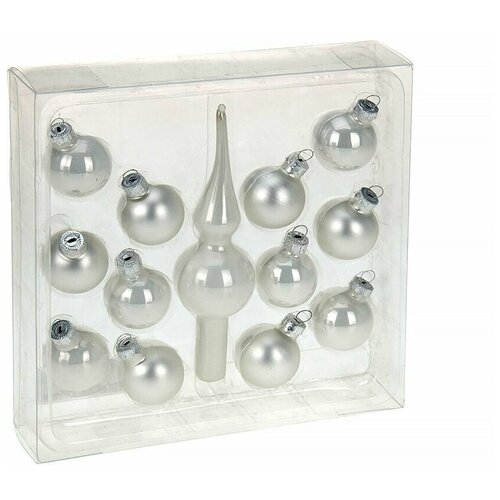фото Набор стеклянных украшений для настольной ёлочки миниатюрный белый, (13 предметов, 3 см и 14 см), koopman international