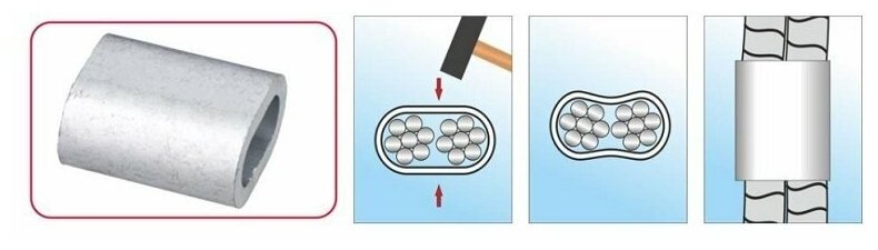Комплект из 6 наконечников для троса 3 мм, алюминий, одноразовый зажим в виде трубки, для создания петли на конце каната - фотография № 5
