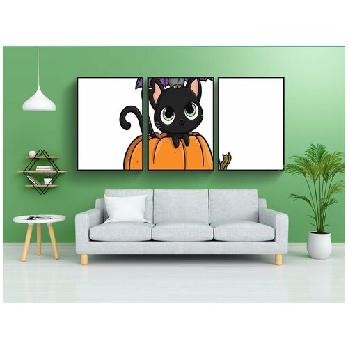 фото Набор модулных постеров для интерьера "хэллоуин cat, cute cat" 60x90 см. в тубусе, без рамки lotsprints