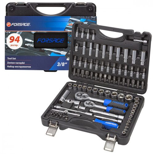 Набор инструментов Forsage F-4941-5DS, 94 предм., синий partner pa38841 набор инструментов 1 4 3 8 1 2 6гр 8 32мм ключи гаечные воротки удлинители карданы 216пр