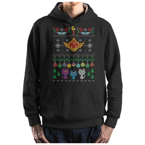 фото Худи с новогодним узором / аниме сейлор мун / толстовка черная размер 56 dream shirts