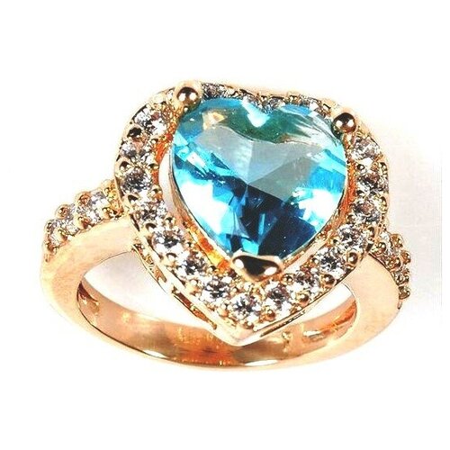 Позолоченное кольцо с голубым фианитом Сердце