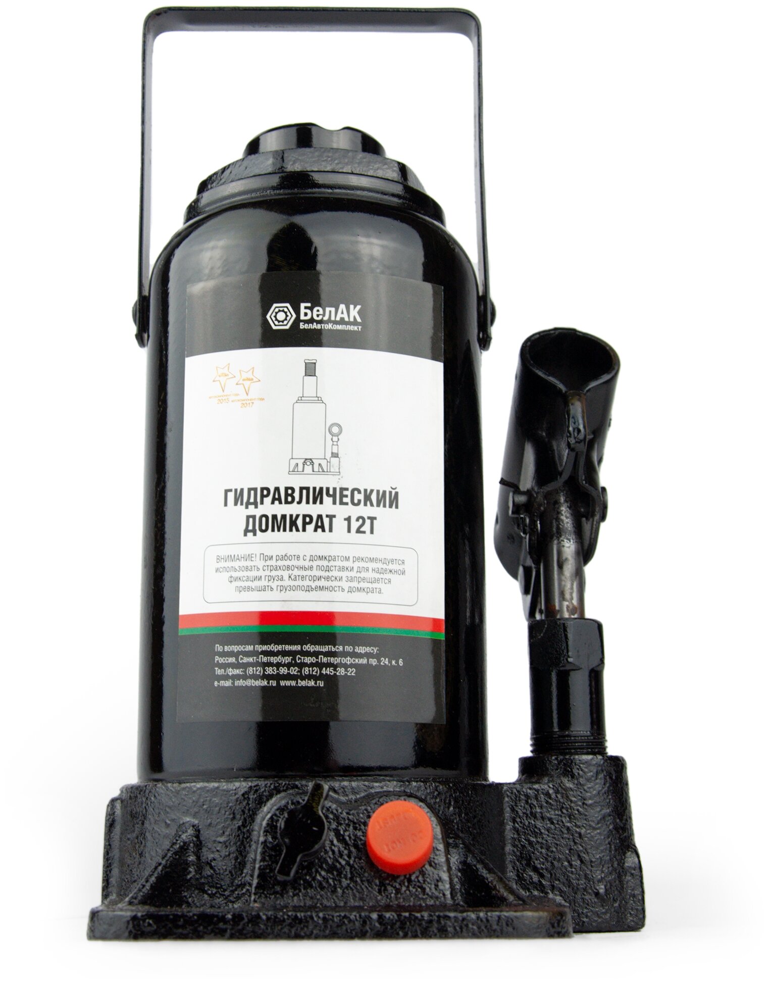 Домкрат бутылочный гидравлический для мототехники БелАК БАК00033 TUV 2 клапана (12 т)