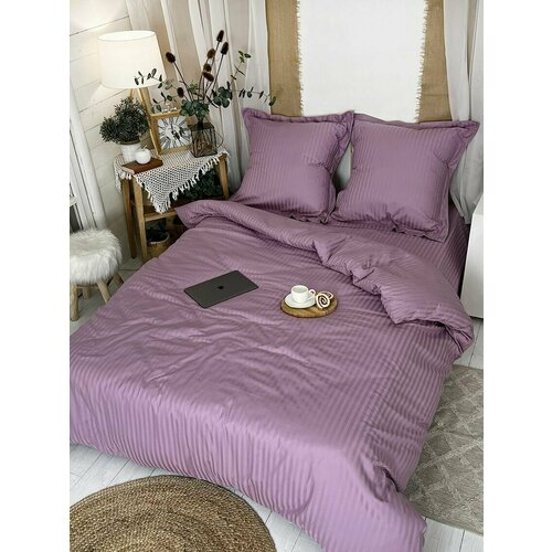 Комплект постельного белья Страйп сатин, 1,5 спальный, сиреневый, наволочки 70х70