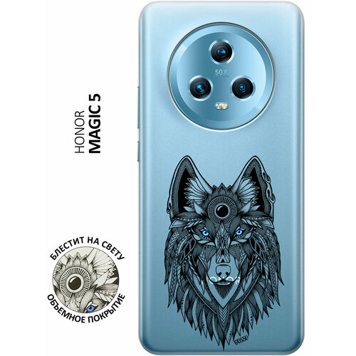 Силиконовый чехол на Honor Magic5 / Хонор Мэджик 5 с 3D принтом Grand Wolf прозрачный