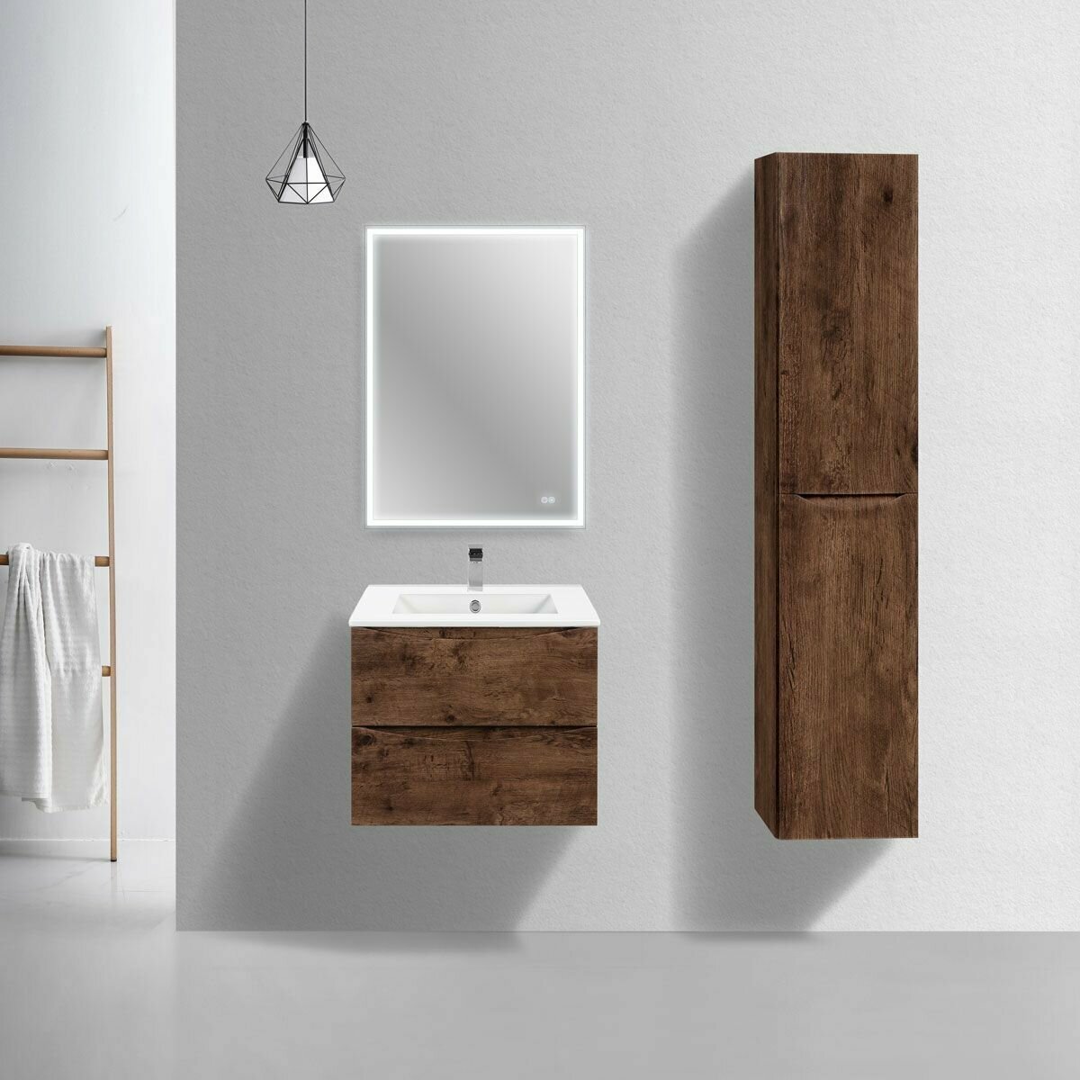 фото Тумба с керамической раковиной Vincea Mia Slim 600 R.Wood