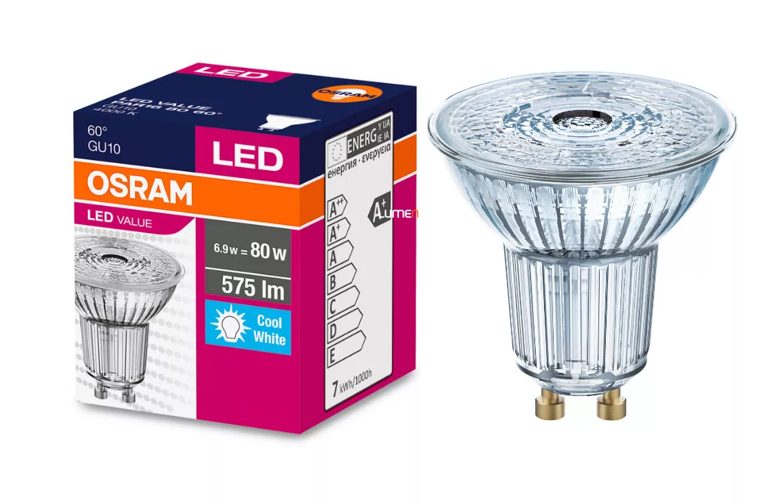 Лампа светодиодная Osram LV PAR16 6,9W GU10 575lm софит, стекло