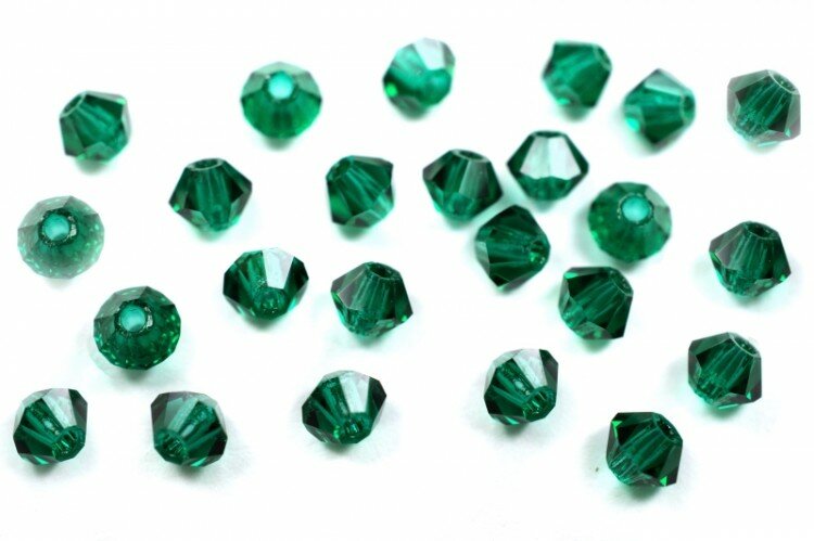 Бусины биконусы хрустальные 3мм, цвет EMERALD, 745-010, 20шт