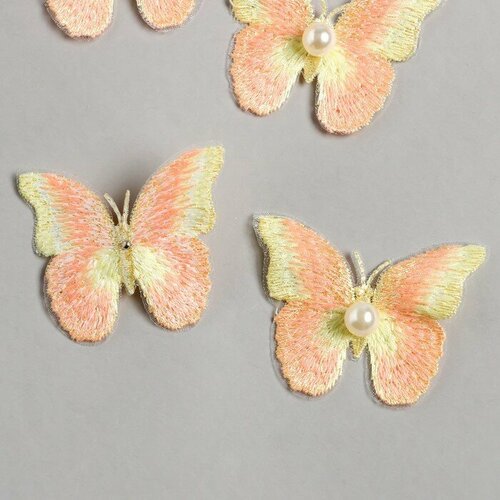 молд силикон бабочка на цветах 1 5х6 5х6 5 см Декор для творчества текстиль вышивка Бабочка жёлто-оранжевая двойные крылья 5х6 см(6 шт.)