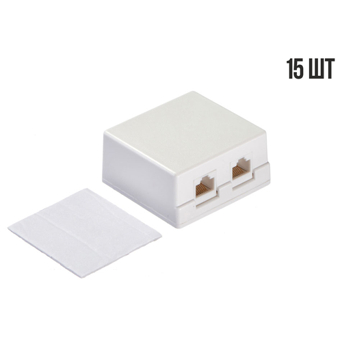 Розетка компьютерная внешняя 2 порта RJ45, неэкранированная, cat.5е, 110/Krone, BC (чистая медь), белая, 15 шт.