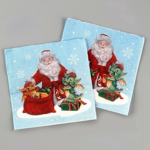 Страна Карнавалия Салфетки бумажные однослойные «С Новым годом. Дедушка Мороз», 24 × 24 см, в наборе 20 шт. тарелка с новым годом 20 см