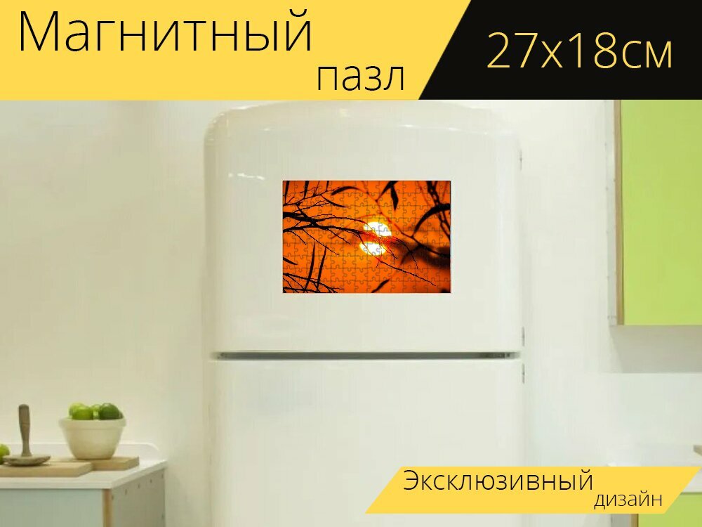Магнитный пазл "Филиал, заход солнца, природа" на холодильник 27 x 18 см.