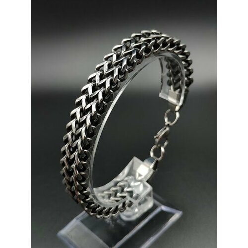 фото Браслет-цепочка браслет плотного плетения, стальной с чернением, 1 шт., размер 22 см, размер one size, серый, белый reniva