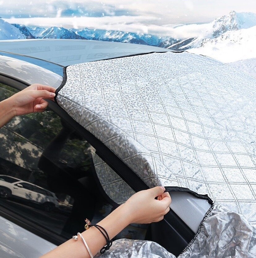 Накидка на лобовое стекло автомобиля от солнца и снега 148*120см/9 магнитов/C ушами