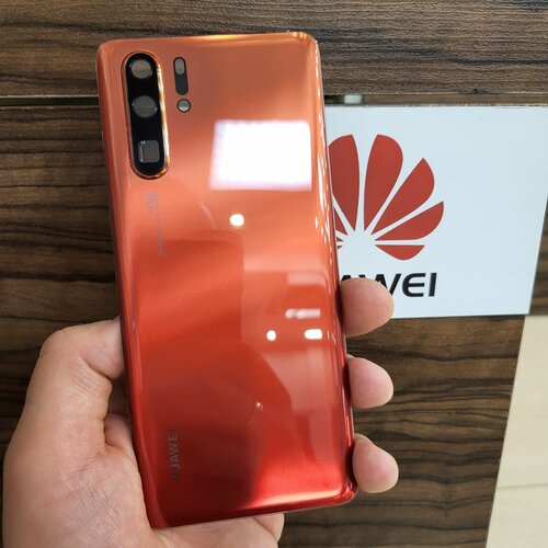 Крышка для Huawei P30 Pro - копия оригинала задняя стеклянная панель (Оранжевого цвета)