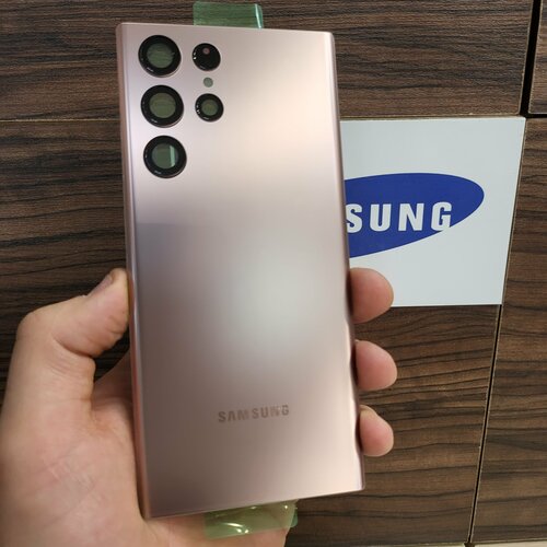 Крышка для Samsung S22 Ultra - копия оригинала задняя стеклянная панель (золотисто-бронзового цвета)