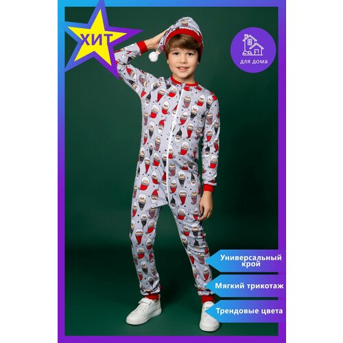 фото Комбинезон little world of alena, размер 116, белый, серый