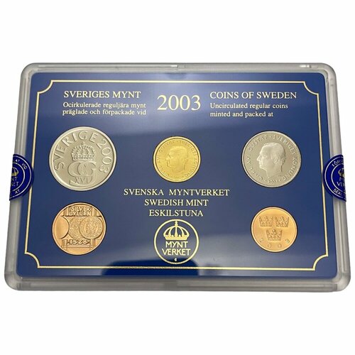 Швеция, набор монет регулярного выпуска, 50 эре, 1, 5, 10 крон Coins of Sweden 2003 г. банкнота номиналом 5 крон 1961 года швеция