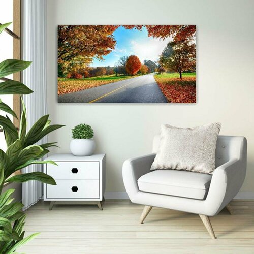 Картина на холсте 60x110 LinxOne "Дорога разметка осень" интерьерная для дома / на стену / на кухню / с подрамником