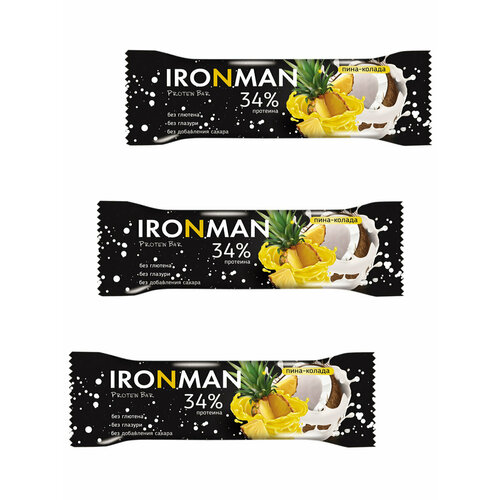 фото Ironman, 34% protein bar без глазури, 3х50г (пина колада)
