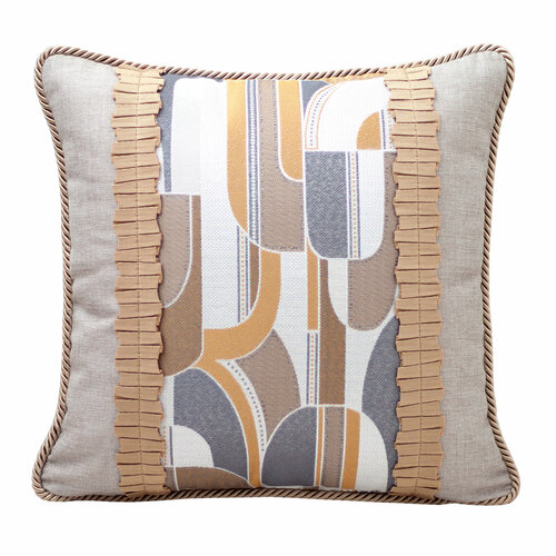 Подушка дизайнерская 45*45 с горчичным рисунком и бежевой тесьмой