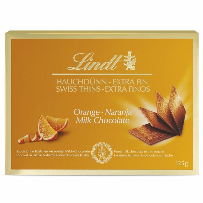 Тонкий шоколад Lindt Swiss Thins со вкусом апельсина, 125 г