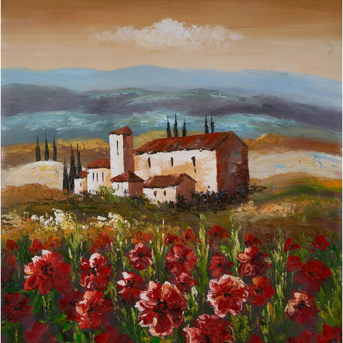 Картина на холсте для интерьера квартиры офиса гостиной спальни на стену Домики с красной крышей пейзаж 7855₽