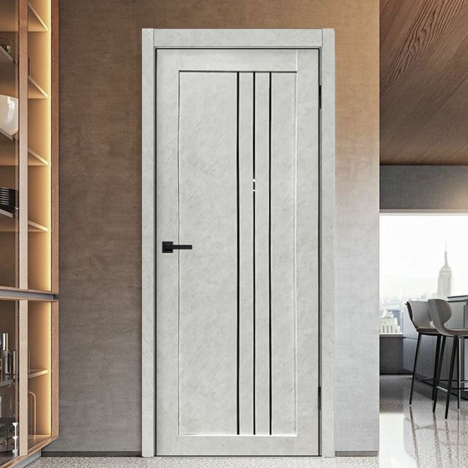 Дверь межкомнатная Сигма 31 Мрамор белый Глухая Paputin's Doors 700 х 2000 мм Комплект