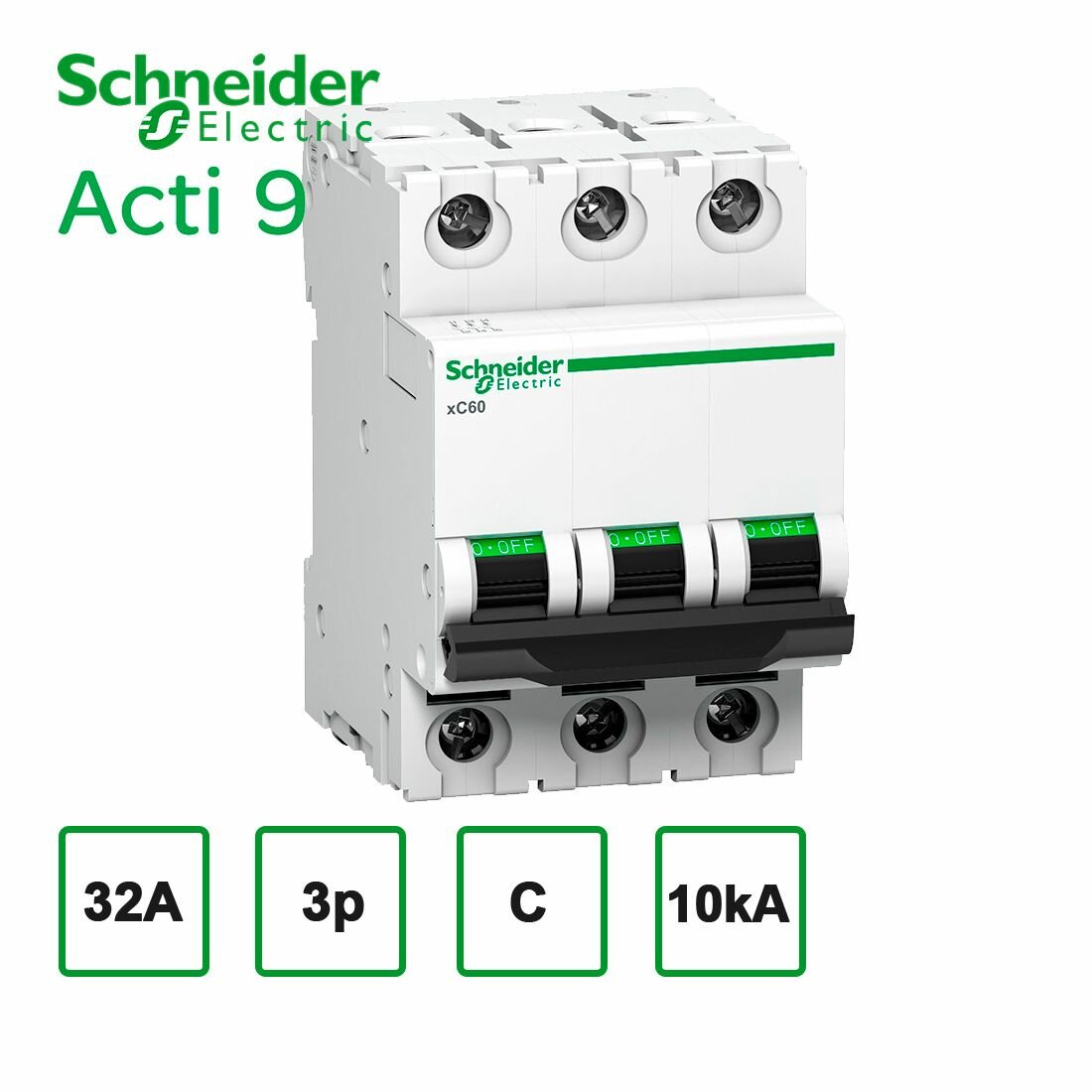 Автоматический выключатель Acti 9 MCB xC60 3P 32A C 10kA Schneider Electric A9N3P32C