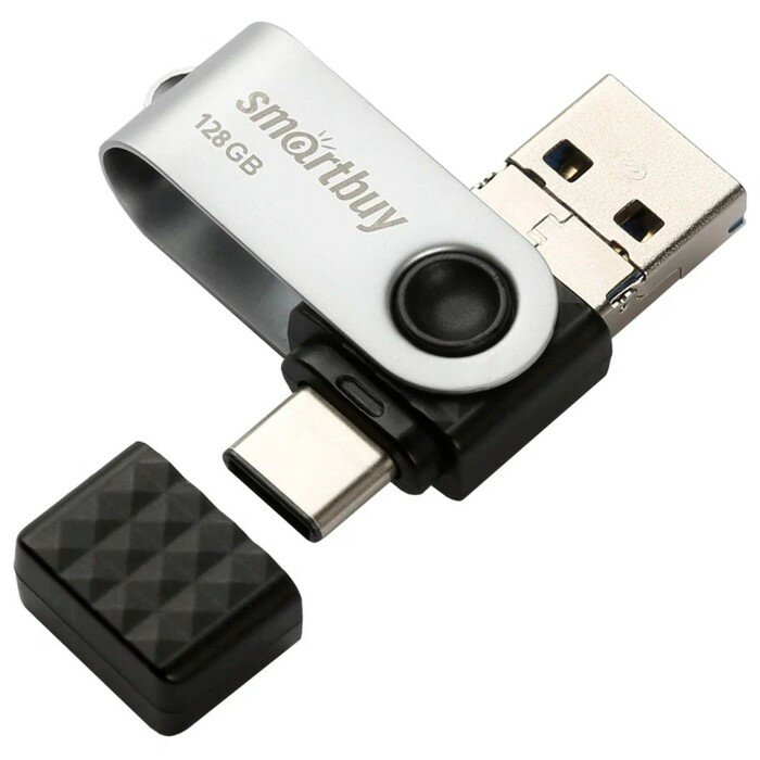Smartbuy Флешка Smartbuy TRIO 3-in-1 OTG,128Гб, USB3.0, Type-C, microUSB, чт до 100Мб/с, зап до 10Мб/с
