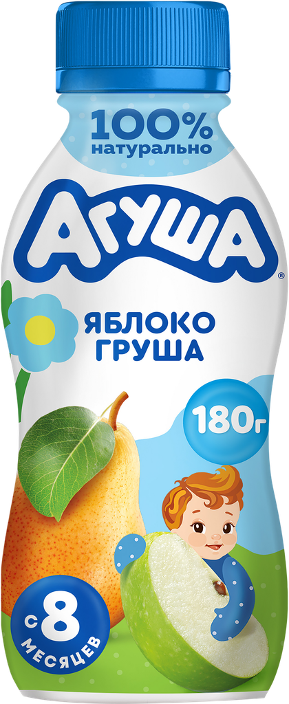 Йогурт питьевой детский агуша Яблоко, груша 2,7%, с 8 месяцев, без змж, 180г