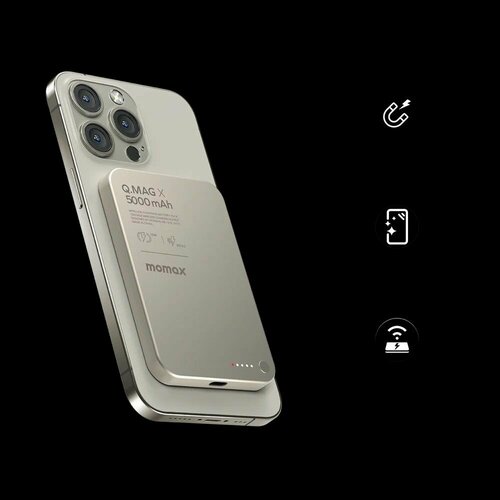 Повербанк Momax QMAG X metal magnetic wireless charging power bank 50000 mAh - Titanium Chroma 6800₽