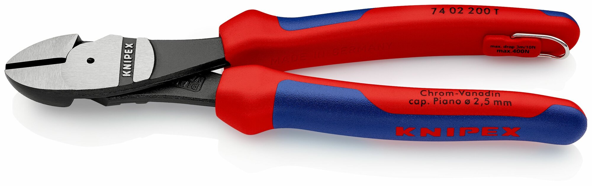 Бокорезы KNIPEX особо мощные, 200 мм, фосфатированные, 2-комп ручки, проушина для страховки KN-7402200T